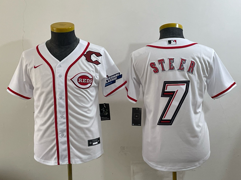 Women Cincinnati Reds #7 Steer white Nike MLB 2025 Jersey 006->women mlb jersey->Women Jersey